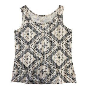 Womens Sleeveless Printed Tank Top EST 1946 Black & White Paisley Design Medium